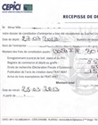 Récépissé de dépôt